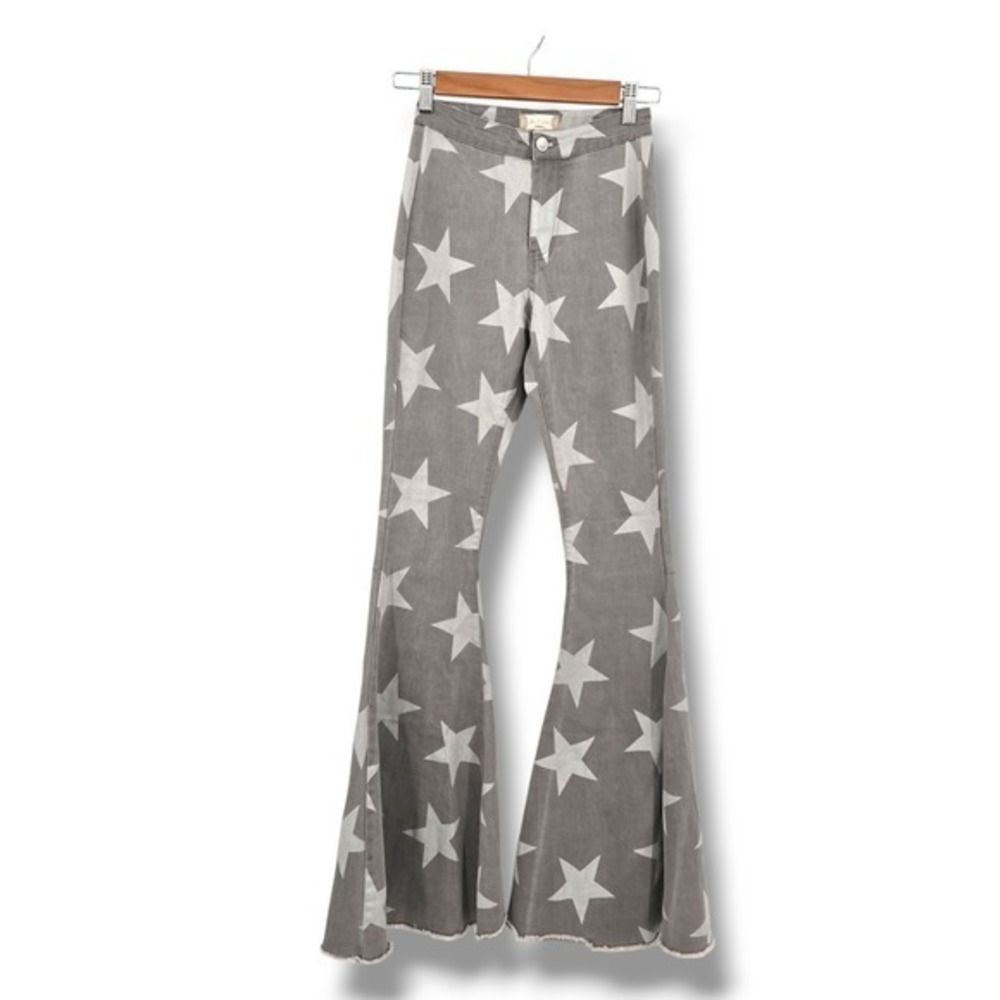 Altar'd State Boho Western Star Print Flare Jeans Raw Hem Trendy Women's XS